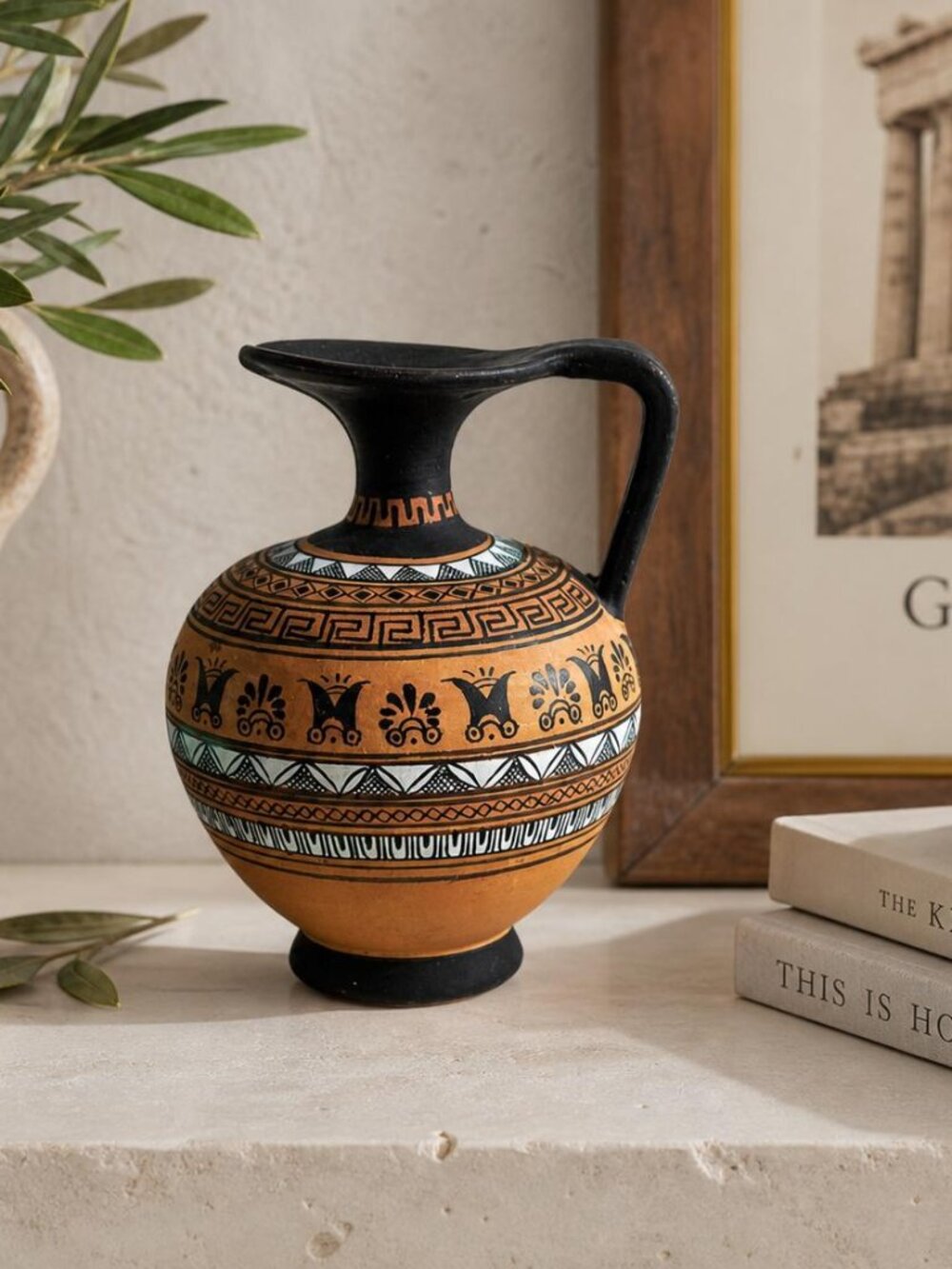 Handmade Greek Pottery Vase Mini Amphora Terracotta Black White 4.5”